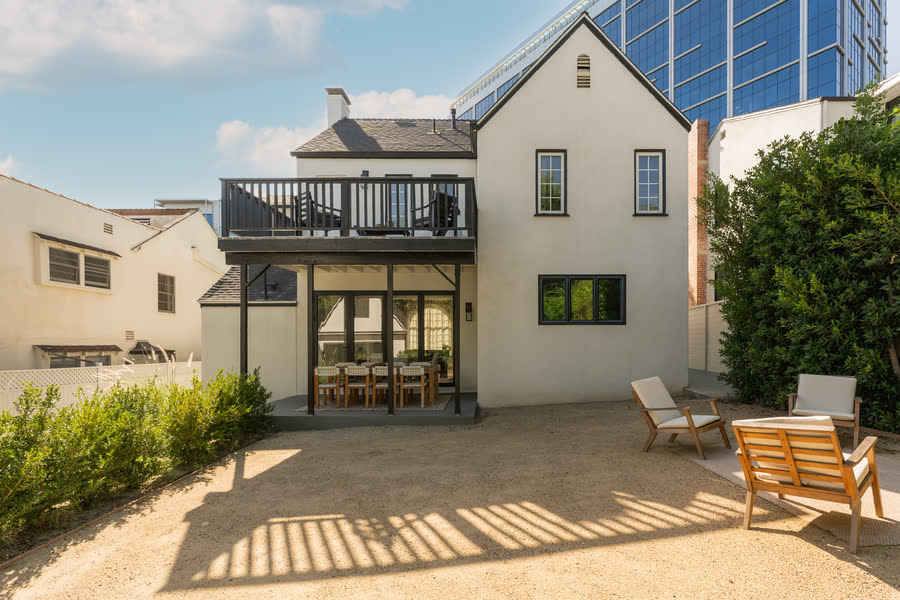 A courtyard home in West Hollywood, the city behind it